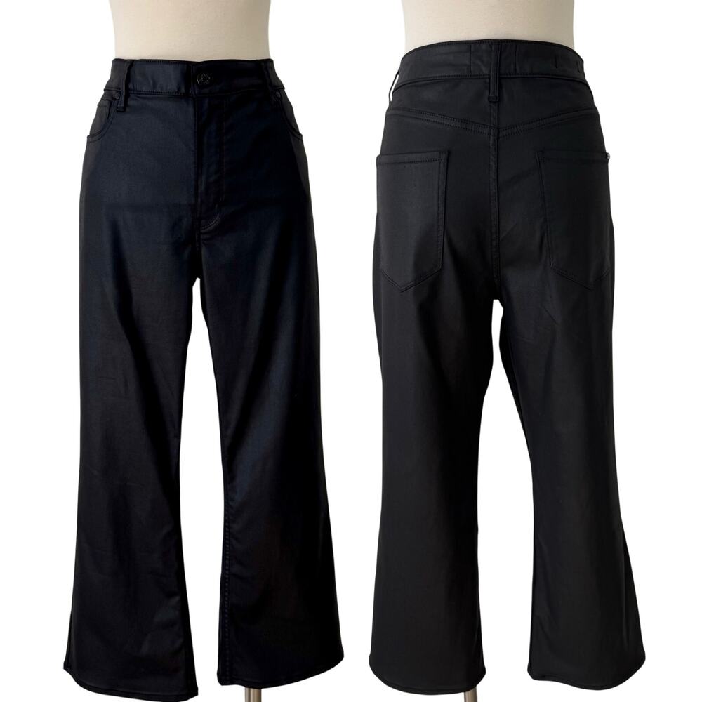 White House Black Market Coated Denim High Rise Kick Flare Pants Black | 14